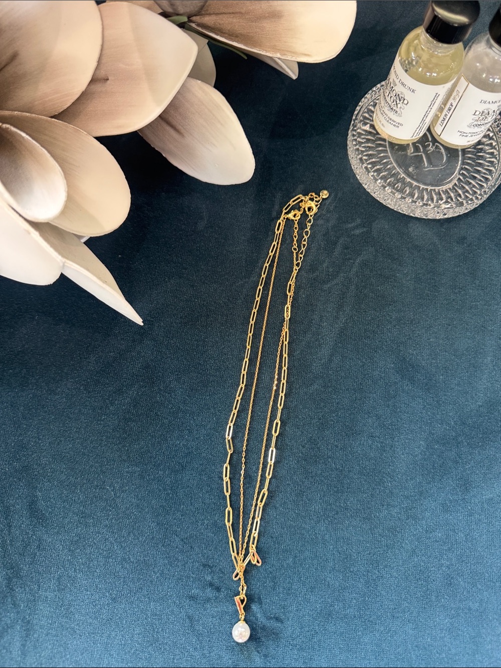 Gold Toned Pearl Pendant Layered Necklace - Women Fashion Jewelry